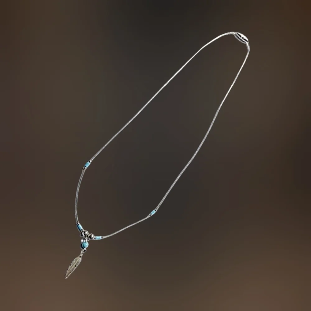 Liquid Silver Style Necklace Turquoise Accents Feather Charm NWOT